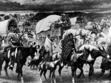 Painting by Robert Lindneux Depicting the Trail of Tears georgiaencyclopedia.org